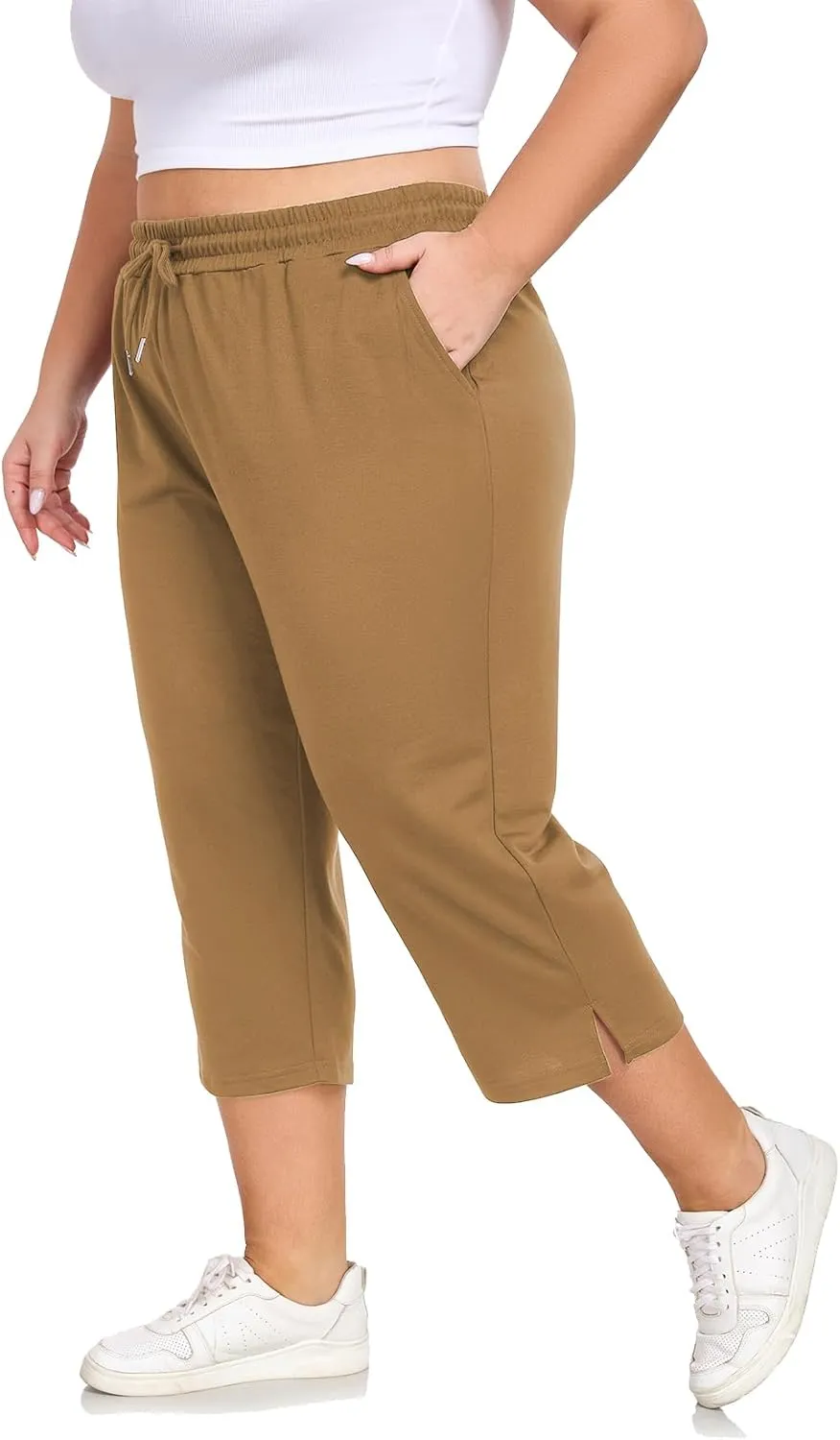 Plus Size Capri Pants for Women Loose Fit Yoga Pants with Pockets Workout Activewear Sweatpants
