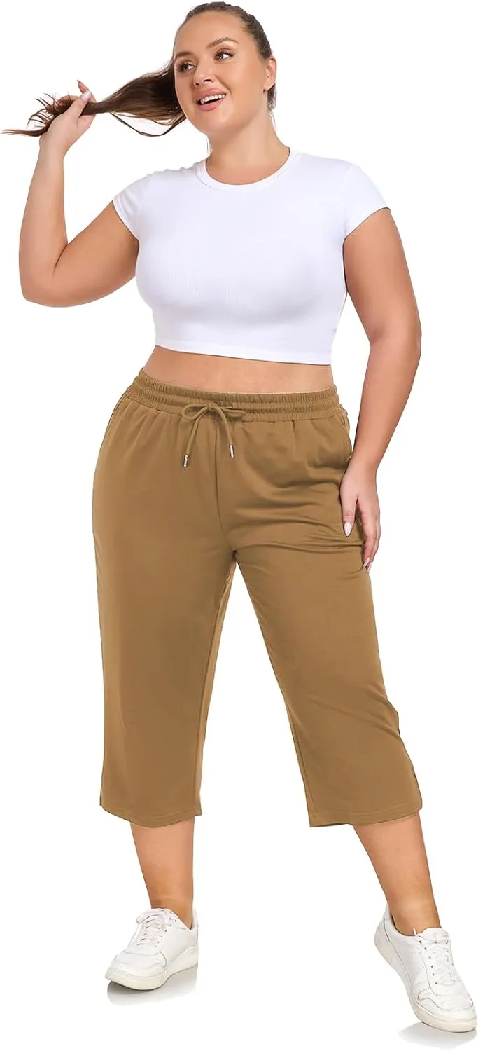 Plus Size Capri Pants for Women Loose Fit Yoga Pants with Pockets Workout Activewear Sweatpants