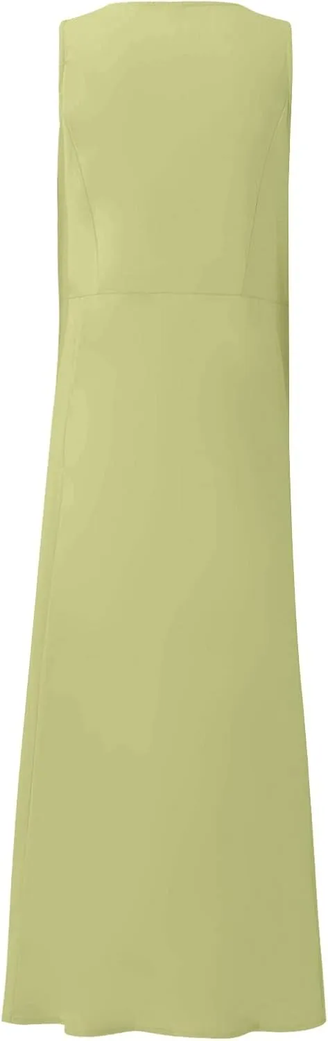 Plus Size Cotton Linen Maxi Summer Dresses for Curvy Women 2025 Sleeveless Vacation Beach Sundresses with Pockets