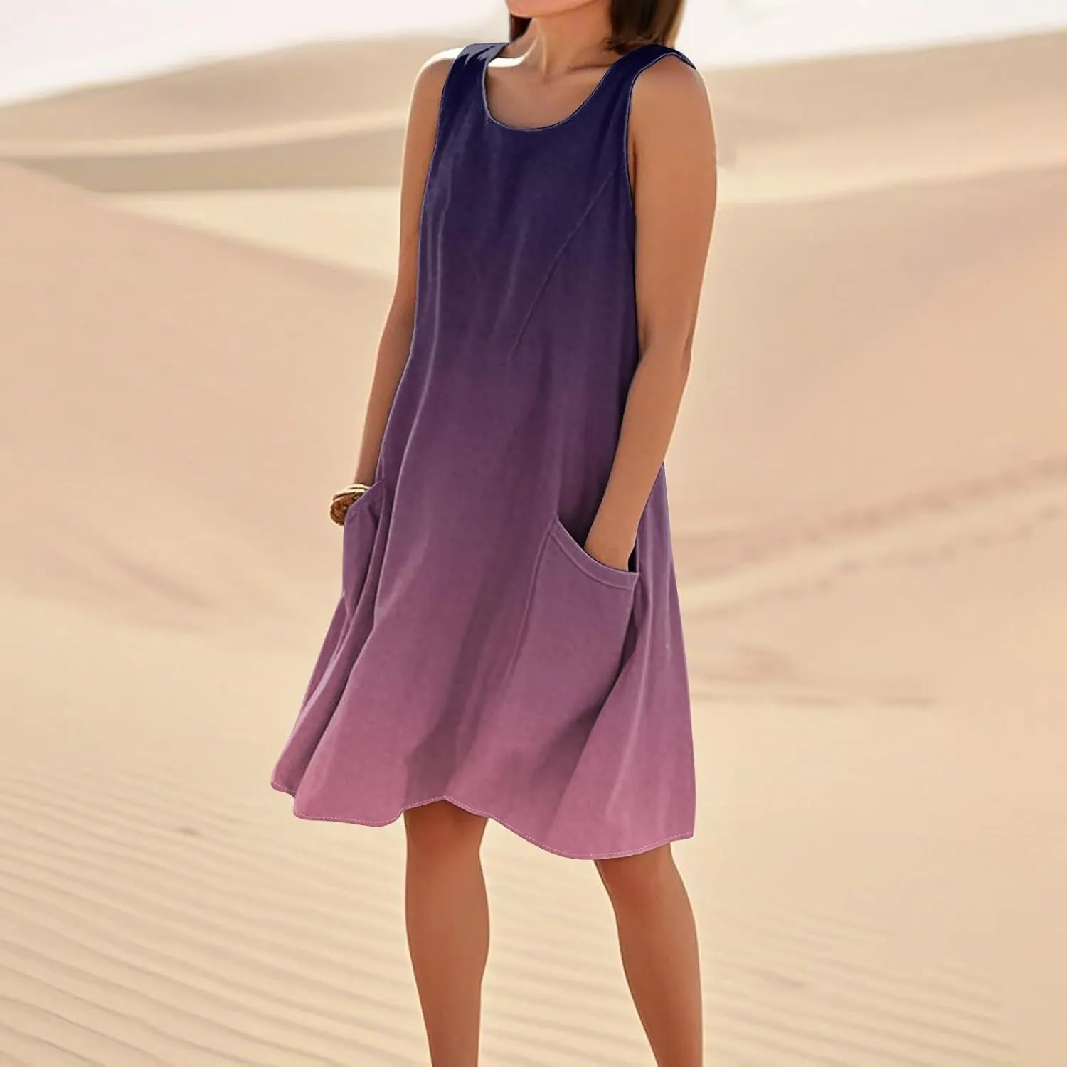 Plus Size Cotton Linen Midi Summer Dresses for Curvy Women 2025 Sleeveless Vacation Beach Sundresses with Pockets