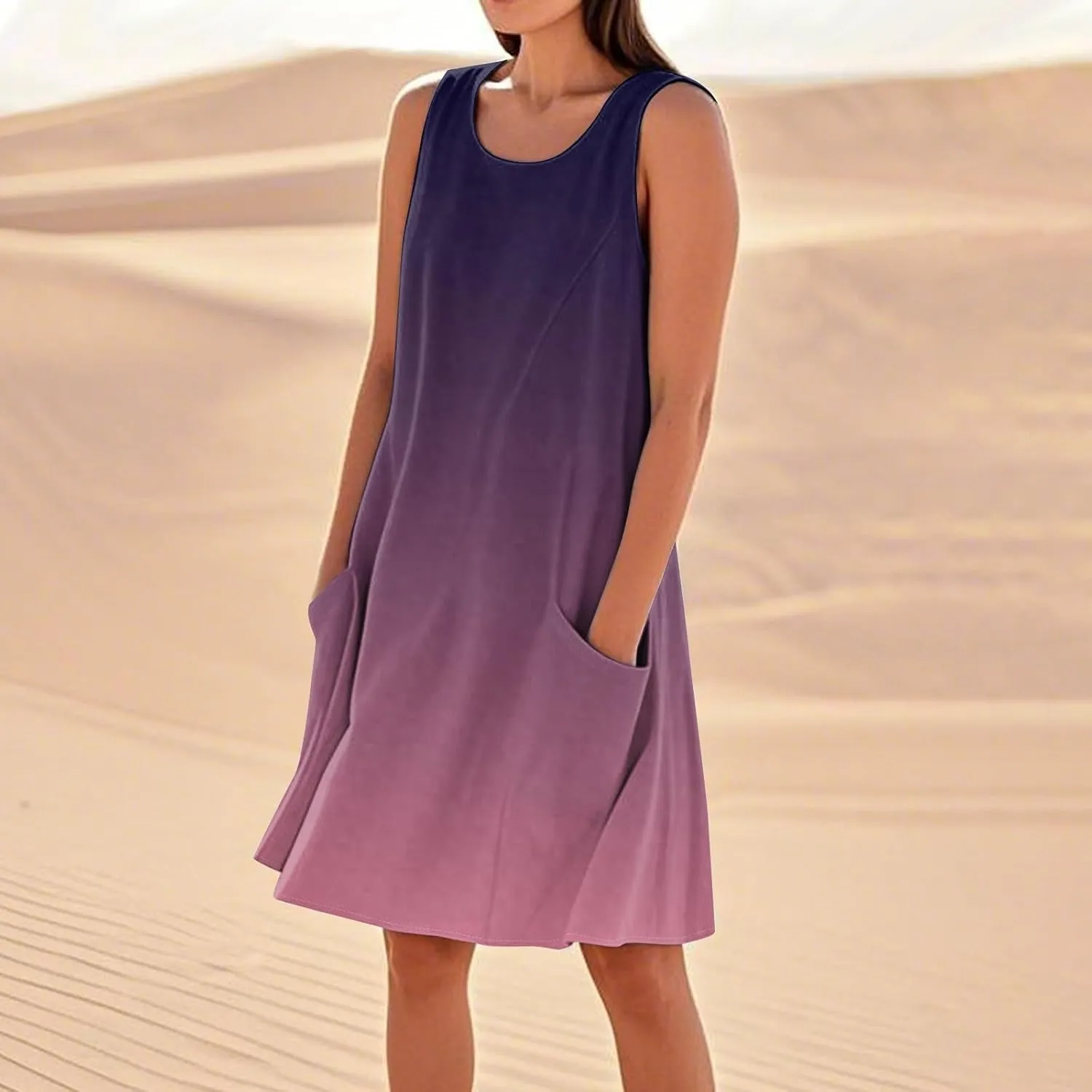 Plus Size Cotton Linen Midi Summer Dresses for Curvy Women 2025 Sleeveless Vacation Beach Sundresses with Pockets