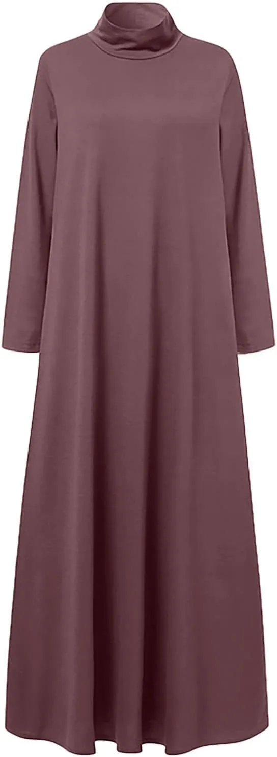 Plus Size Dresses for Women Formal Sexy Long Sleeve High Neck Ruffle Swing Maxi Dress Casual Solid Fall Winter Dress