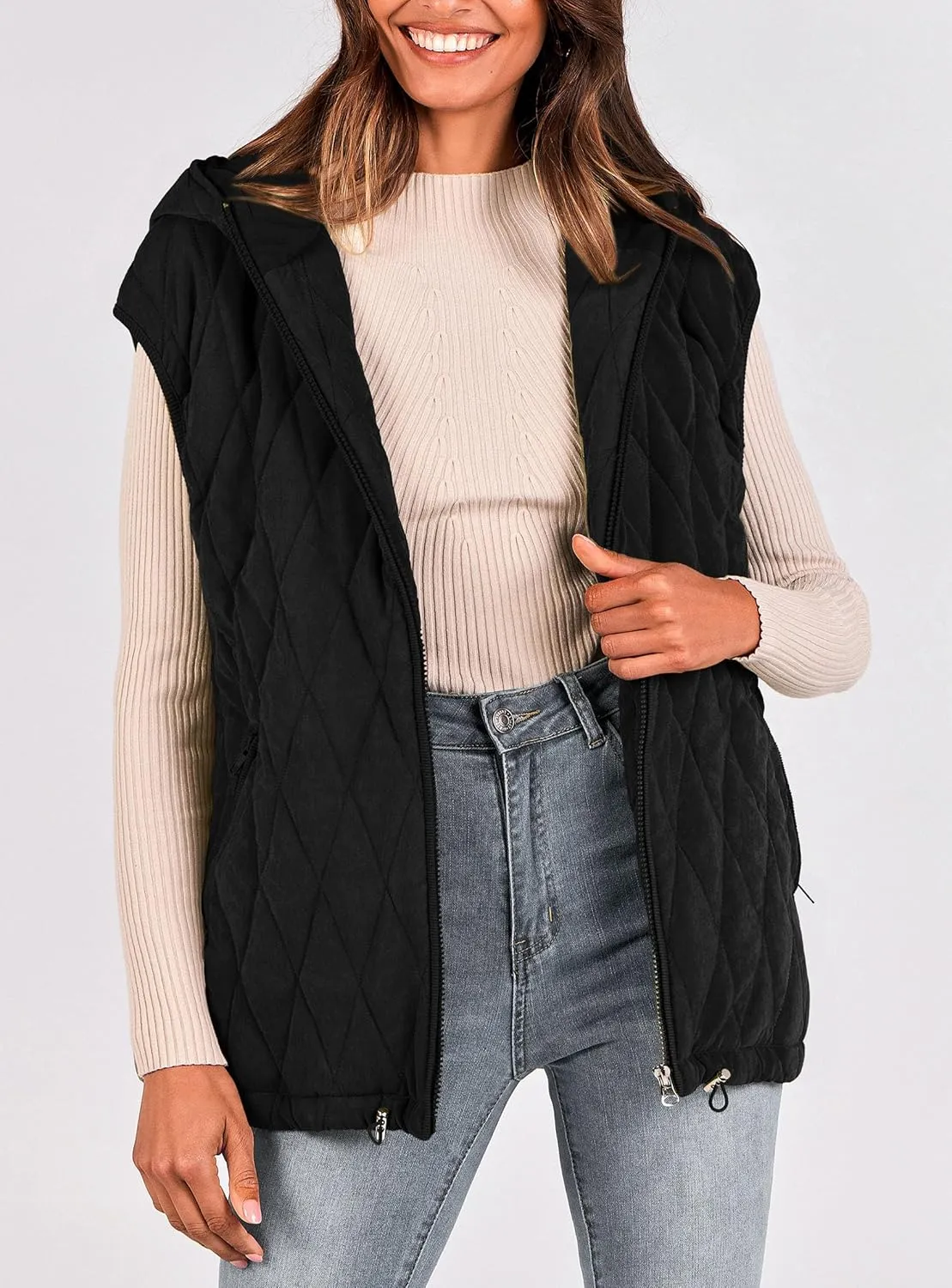 PRETTYGARDEN Women's 2025 Fall Spring Vest Casual Sleeveless Hooded Zip Up Jacket Trendy Winter Coat Outerwear