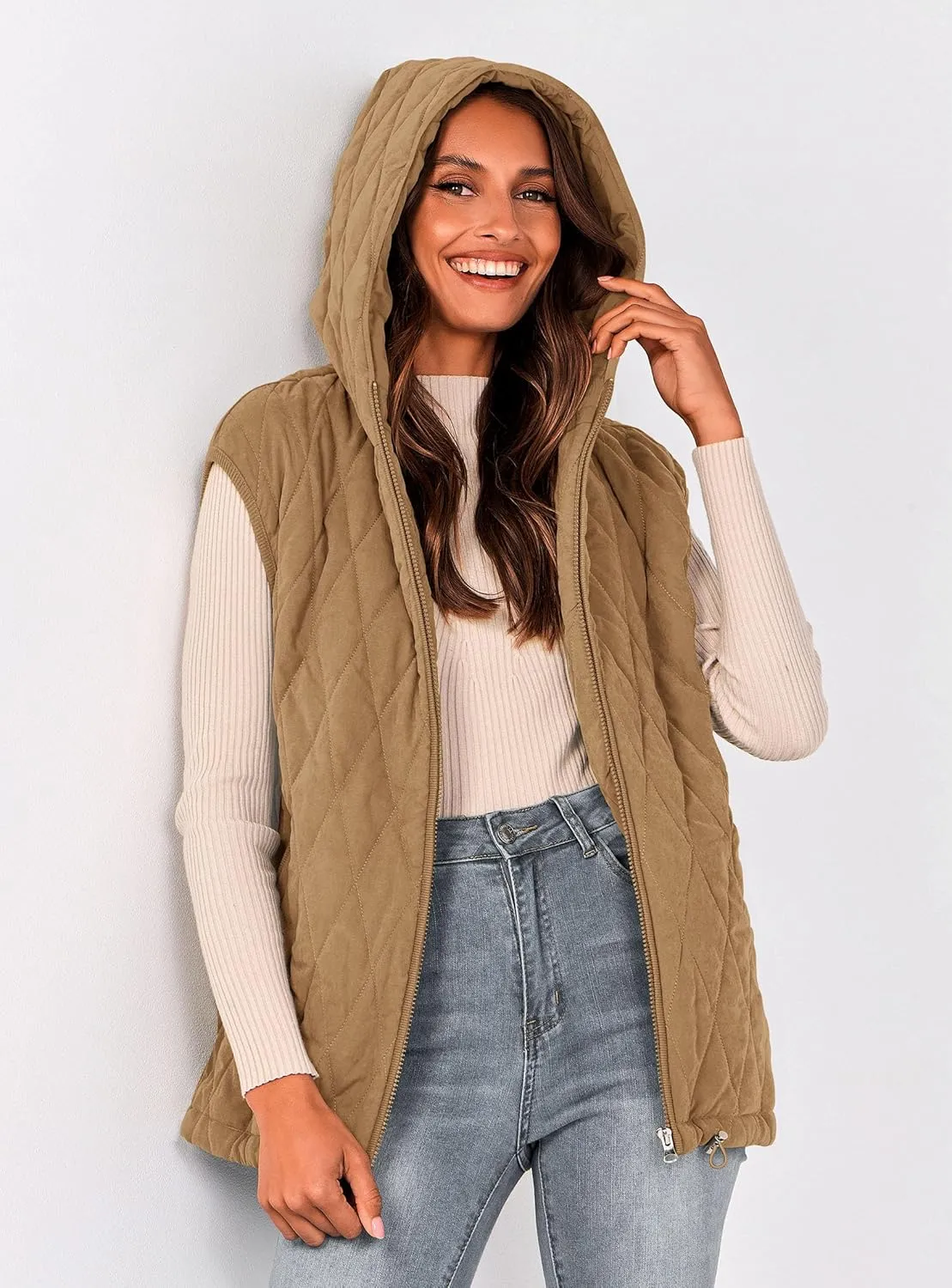 PRETTYGARDEN Women's 2025 Fall Spring Vest Casual Sleeveless Hooded Zip Up Jacket Trendy Winter Coat Outerwear