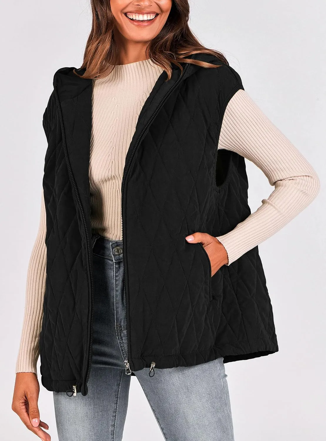 PRETTYGARDEN Women's 2025 Fall Spring Vest Casual Sleeveless Hooded Zip Up Jacket Trendy Winter Coat Outerwear
