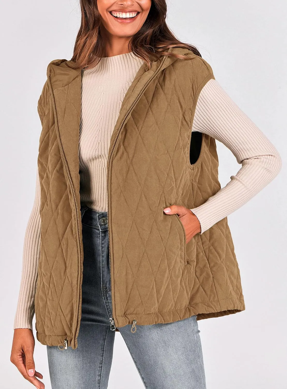 PRETTYGARDEN Women's 2025 Fall Spring Vest Casual Sleeveless Hooded Zip Up Jacket Trendy Winter Coat Outerwear