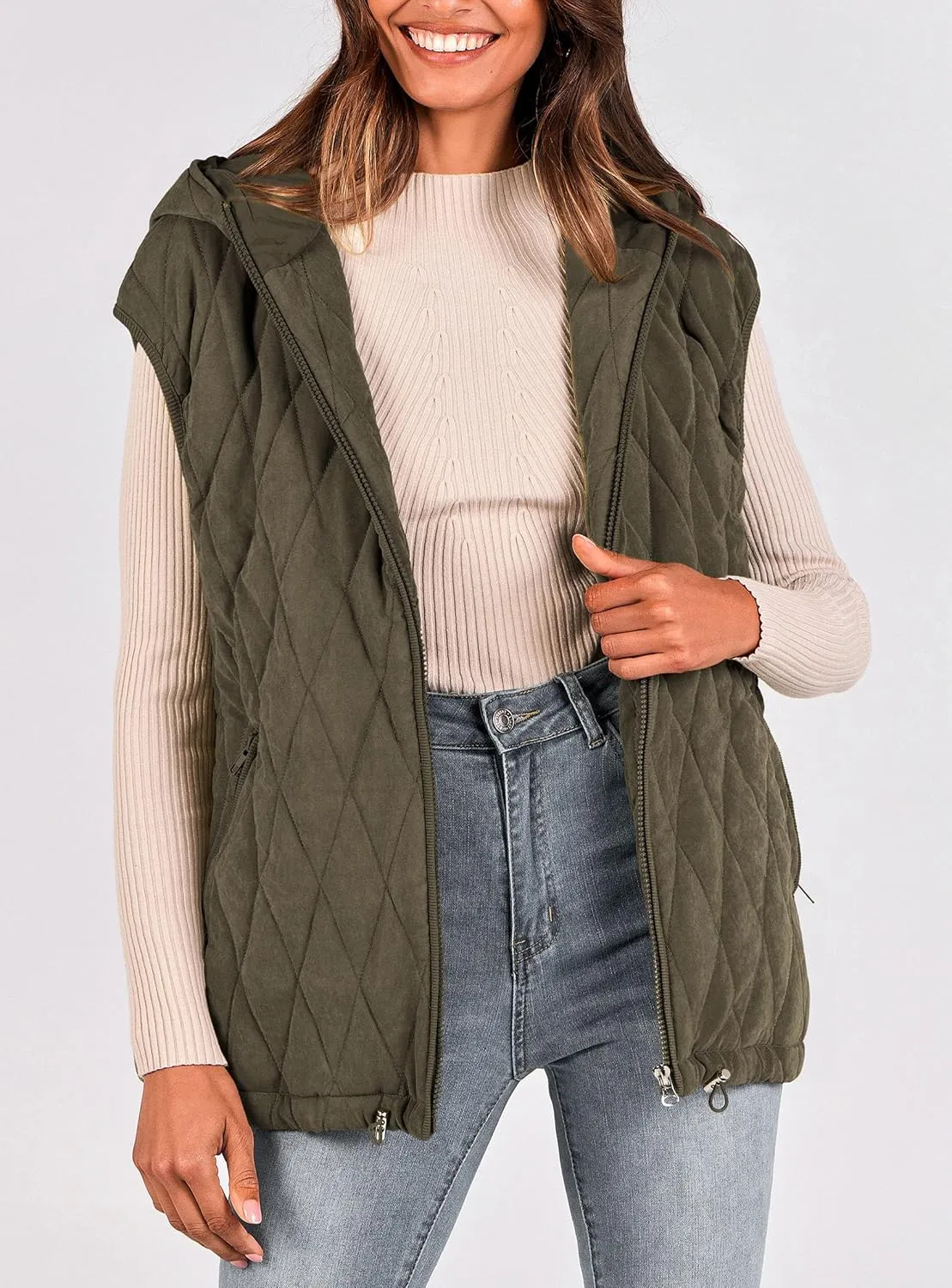 PRETTYGARDEN Women's 2025 Fall Spring Vest Casual Sleeveless Hooded Zip Up Jacket Trendy Winter Coat Outerwear