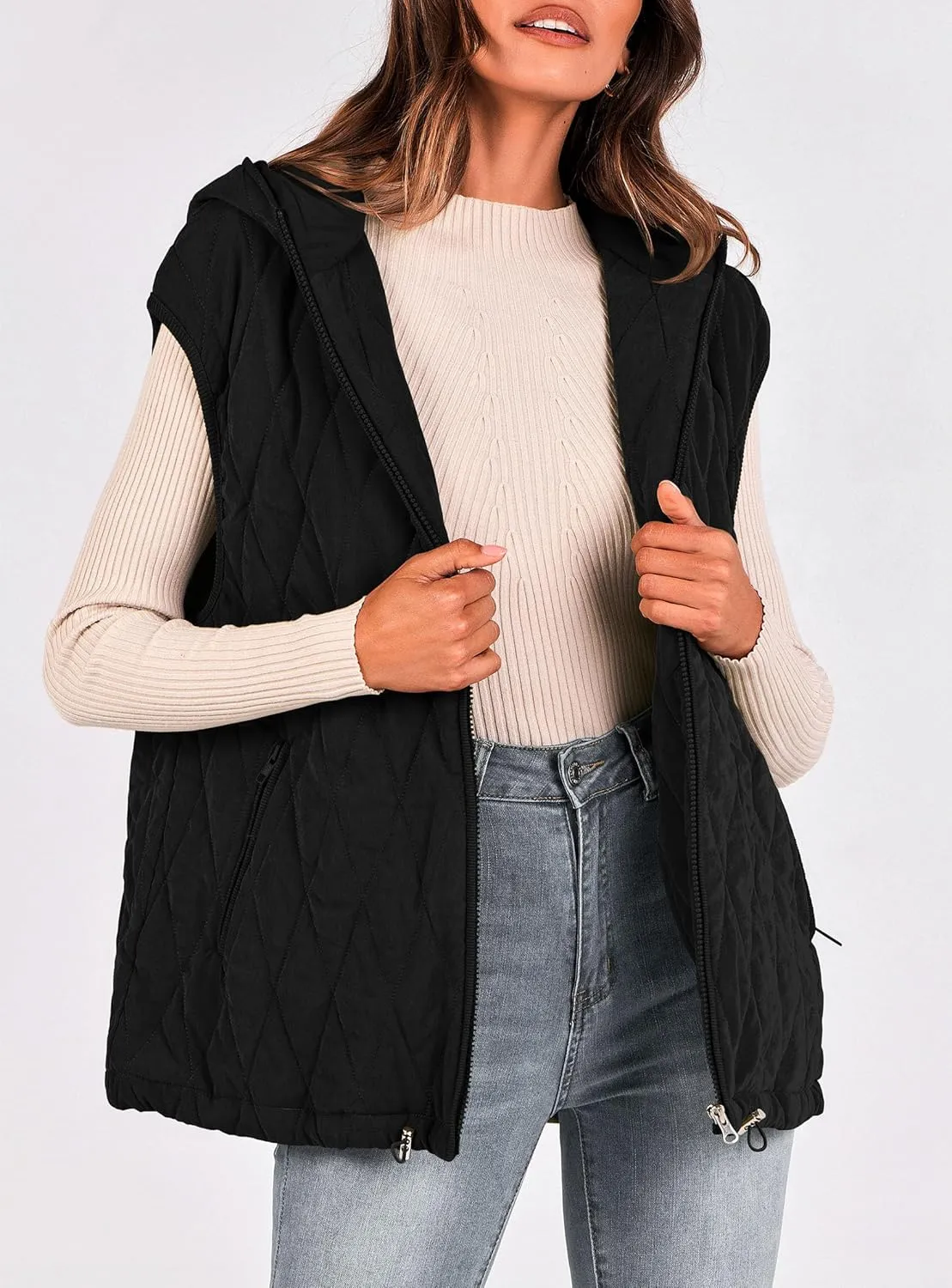 PRETTYGARDEN Women's 2025 Fall Spring Vest Casual Sleeveless Hooded Zip Up Jacket Trendy Winter Coat Outerwear