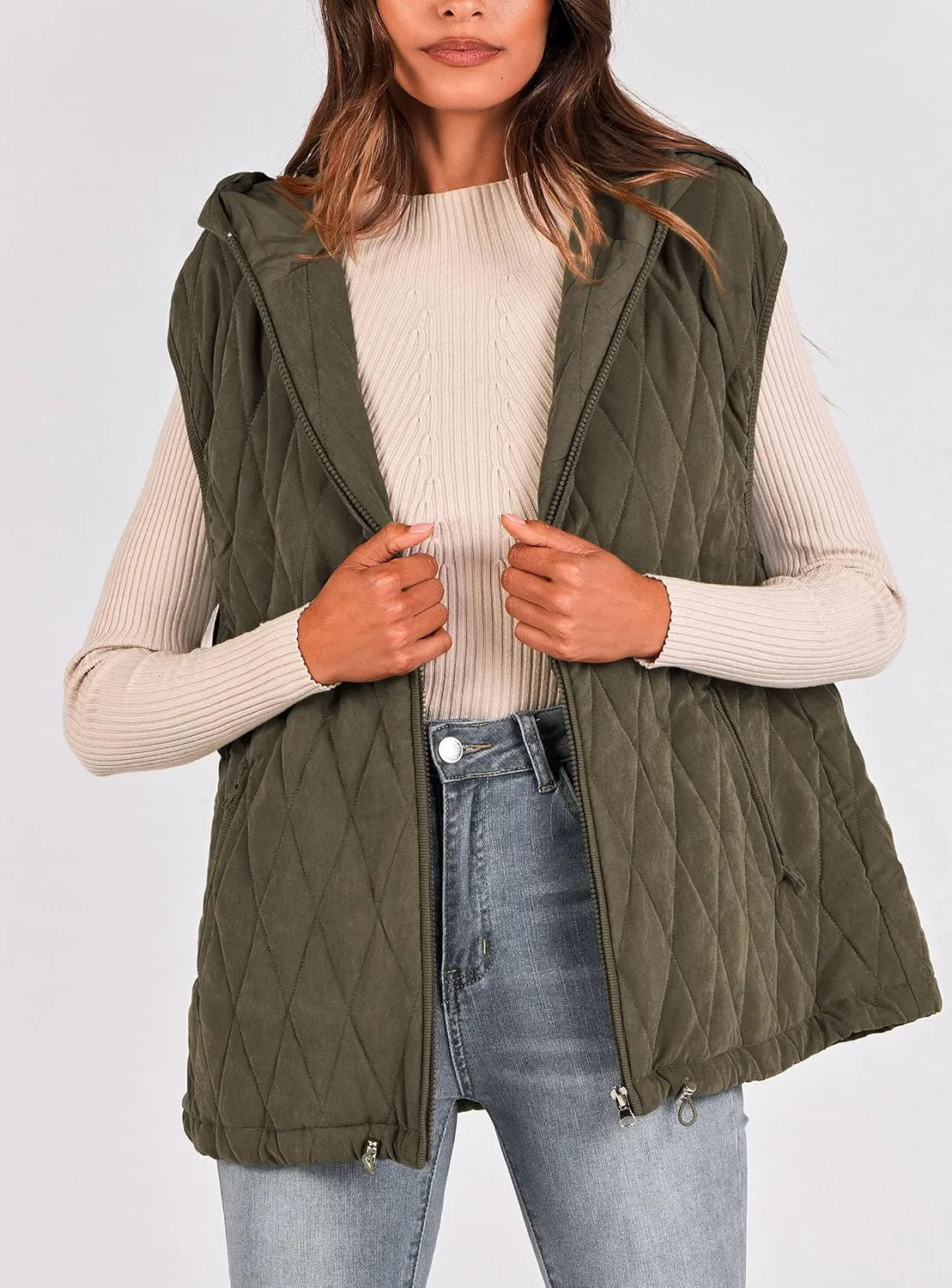 PRETTYGARDEN Women's 2025 Fall Spring Vest Casual Sleeveless Hooded Zip Up Jacket Trendy Winter Coat Outerwear