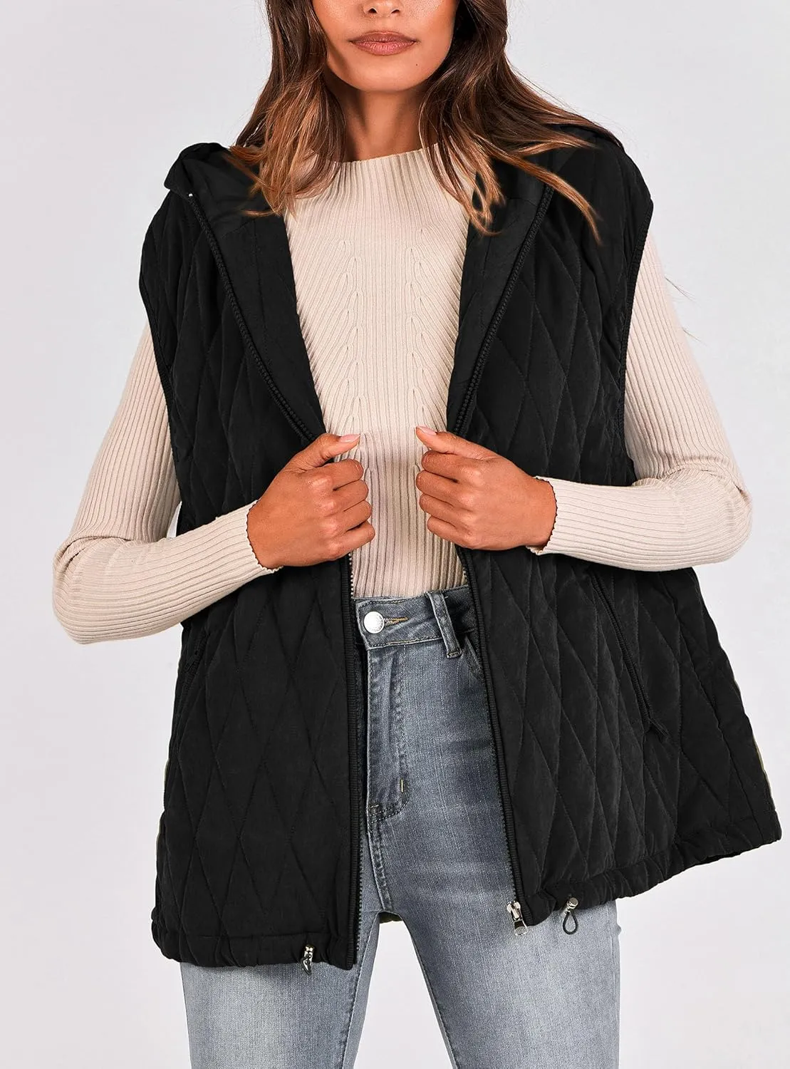 PRETTYGARDEN Women's 2025 Fall Spring Vest Casual Sleeveless Hooded Zip Up Jacket Trendy Winter Coat Outerwear