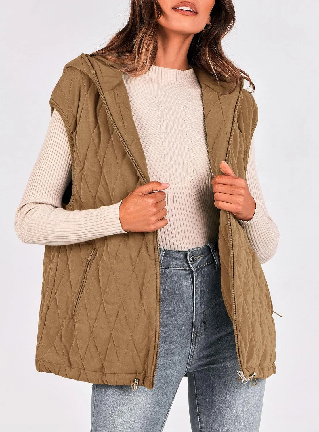 PRETTYGARDEN Women's 2025 Fall Spring Vest Casual Sleeveless Hooded Zip Up Jacket Trendy Winter Coat Outerwear