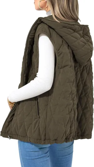 PRETTYGARDEN Women's 2025 Fall Spring Vest Casual Sleeveless Hooded Zip Up Jacket Trendy Winter Coat Outerwear