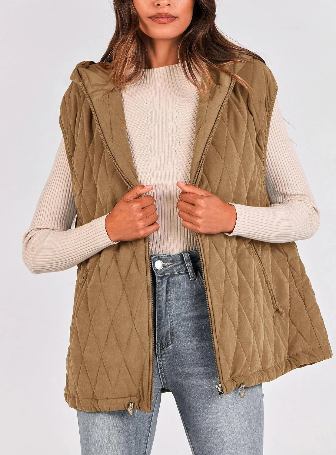 PRETTYGARDEN Women's 2025 Fall Spring Vest Casual Sleeveless Hooded Zip Up Jacket Trendy Winter Coat Outerwear