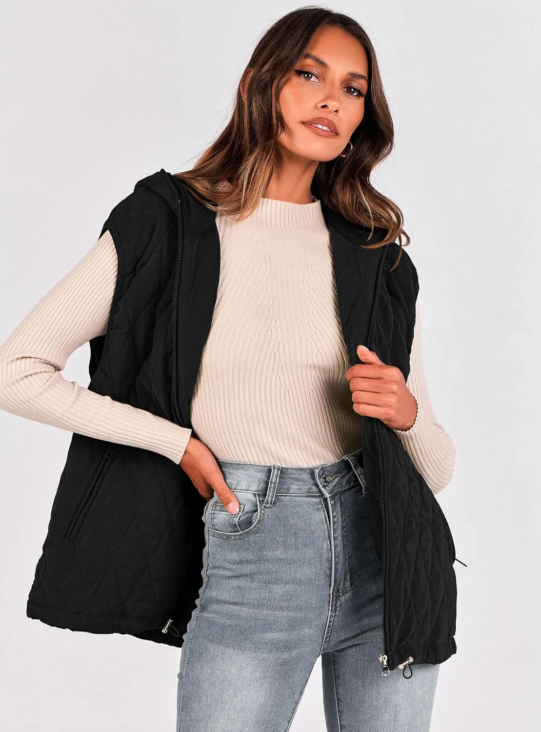 PRETTYGARDEN Women's 2025 Fall Spring Vest Casual Sleeveless Hooded Zip Up Jacket Trendy Winter Coat Outerwear