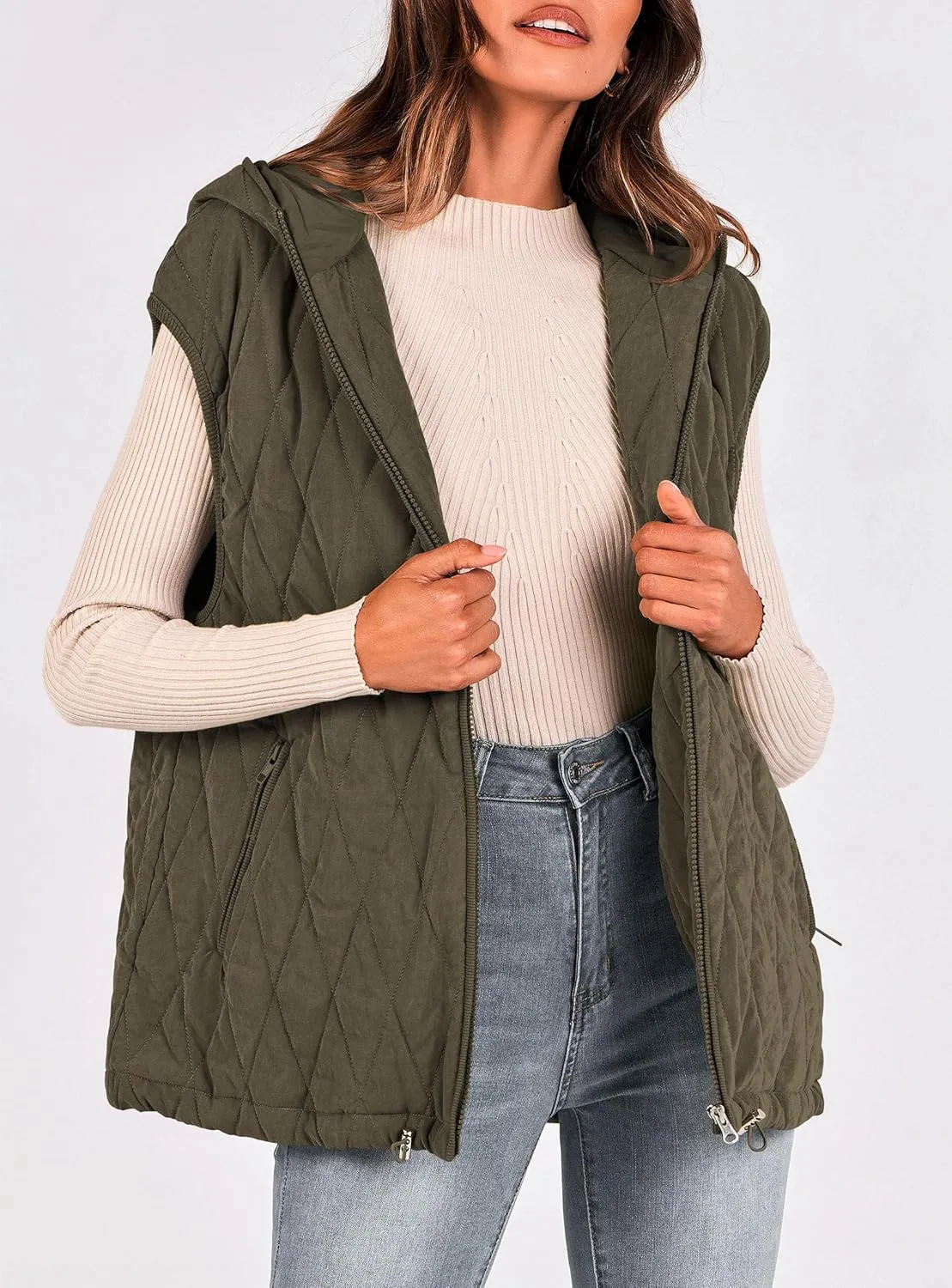 PRETTYGARDEN Women's 2025 Fall Spring Vest Casual Sleeveless Hooded Zip Up Jacket Trendy Winter Coat Outerwear