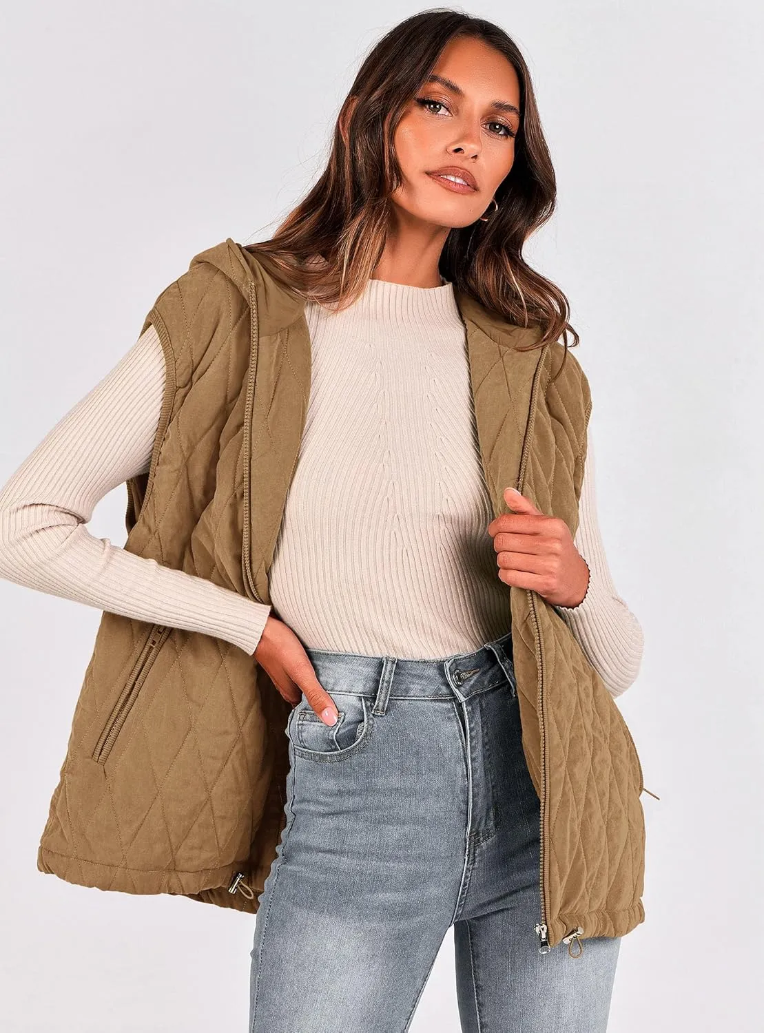 PRETTYGARDEN Women's 2025 Fall Spring Vest Casual Sleeveless Hooded Zip Up Jacket Trendy Winter Coat Outerwear