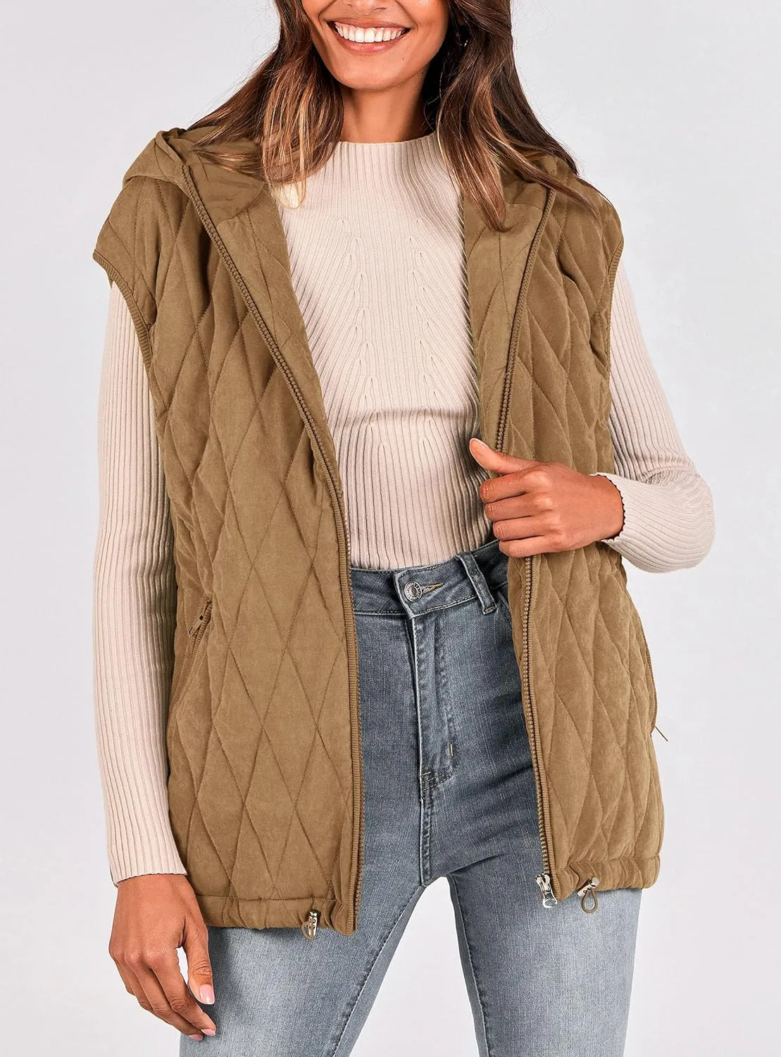 PRETTYGARDEN Women's 2025 Fall Spring Vest Casual Sleeveless Hooded Zip Up Jacket Trendy Winter Coat Outerwear