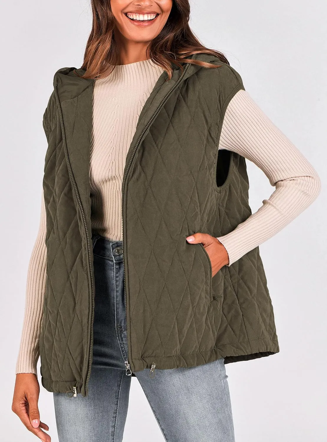 PRETTYGARDEN Women's 2025 Fall Spring Vest Casual Sleeveless Hooded Zip Up Jacket Trendy Winter Coat Outerwear
