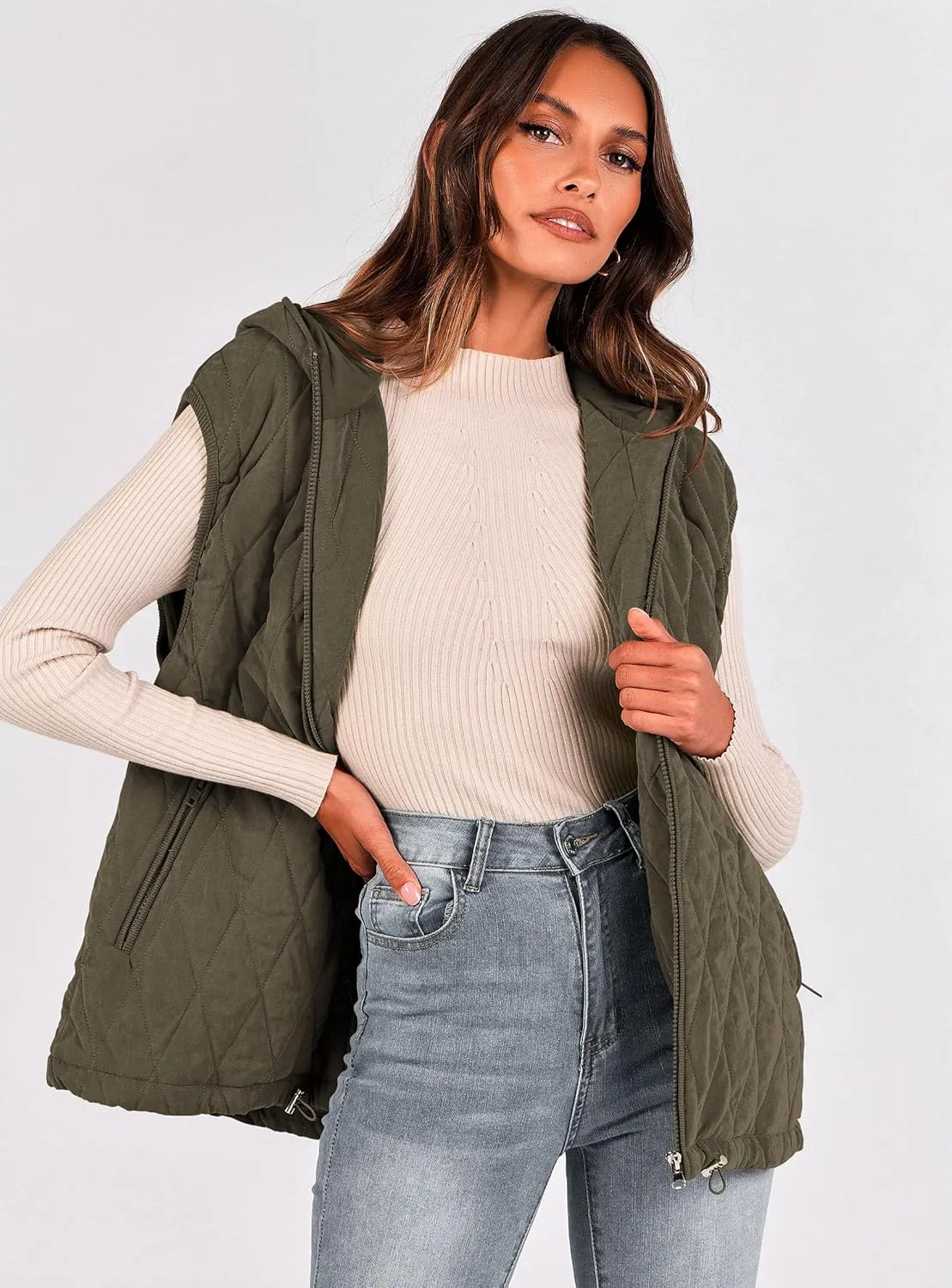 PRETTYGARDEN Women's 2025 Fall Spring Vest Casual Sleeveless Hooded Zip Up Jacket Trendy Winter Coat Outerwear