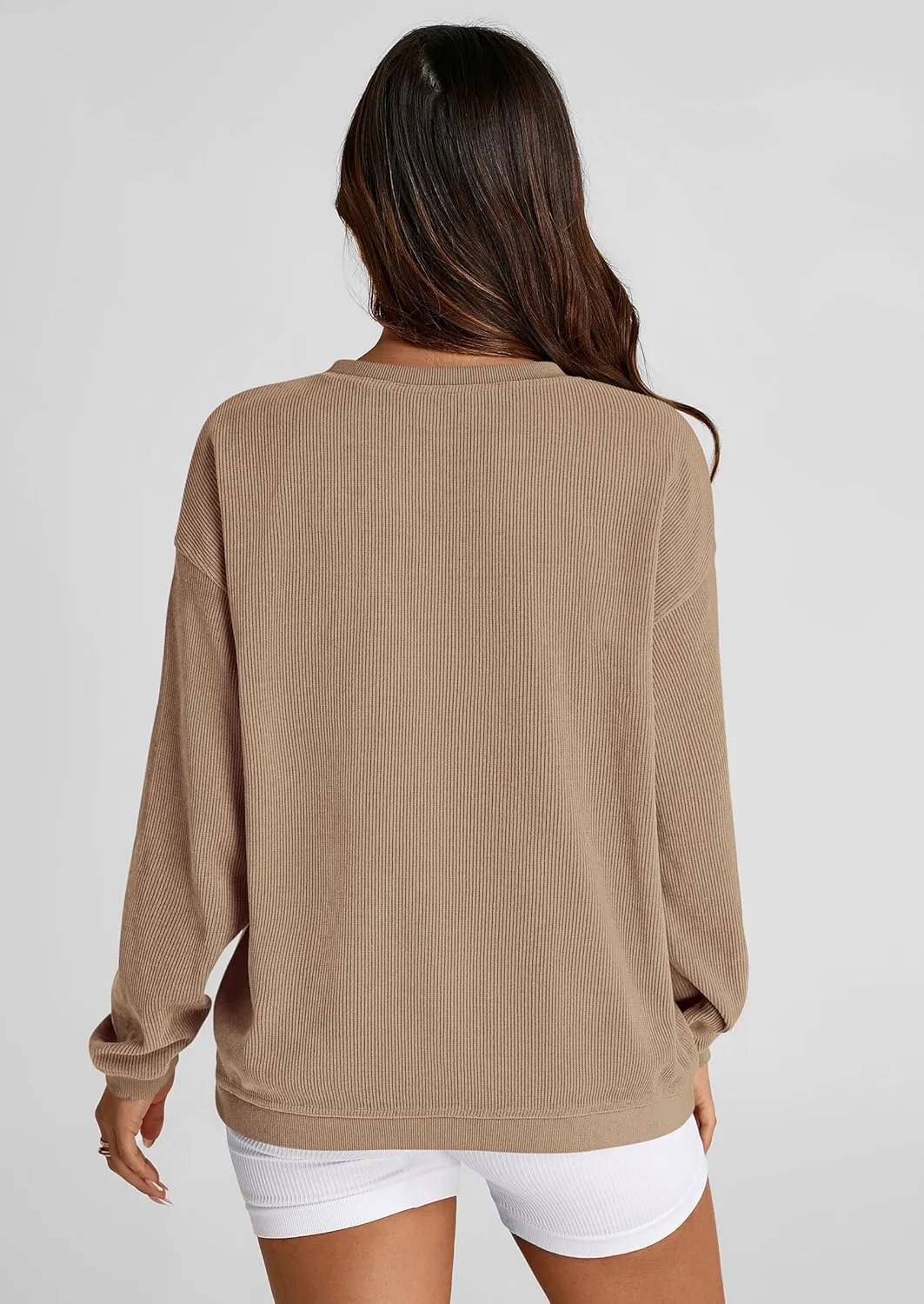 PRETTYGARDEN Women's Oversized Sweatshirt Ribbed Corduroy Crewneck Long Sleeve Loose Fit Casual Going Out Pullover Tops