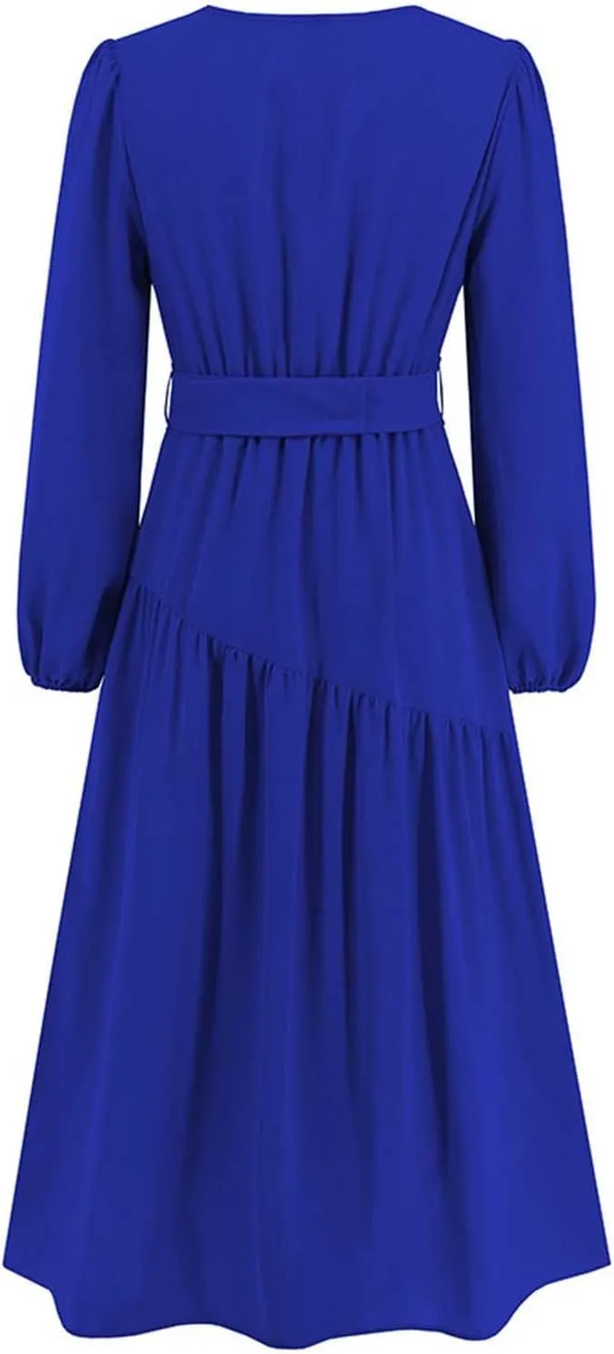 Prom Dresses for Women 2024 Elegant Long Sleeve V Neck Plain Empire Waist Fashion Maxi Dress Semi Formal Party Dress