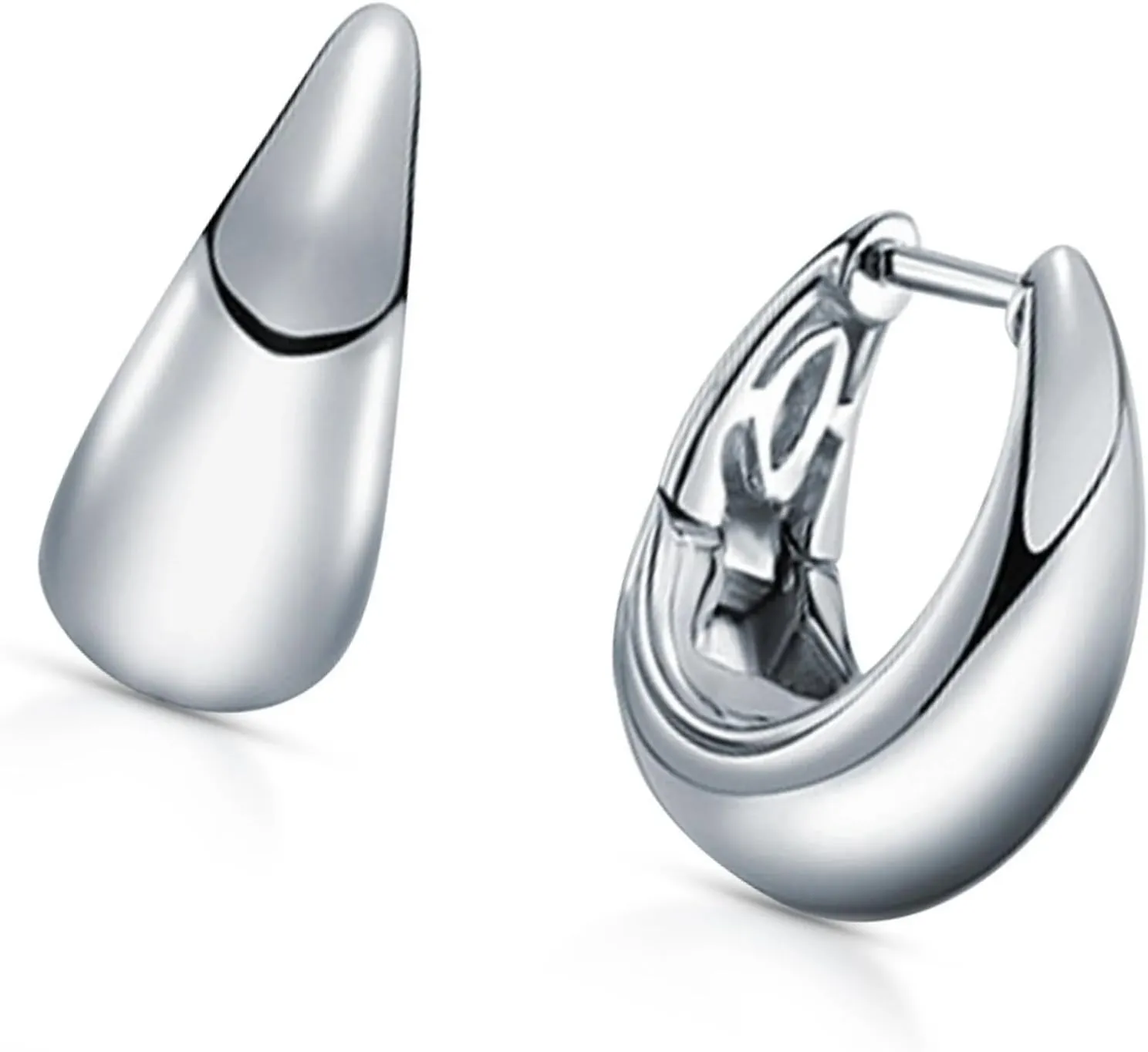 Puffed Tapered Huggie Hoop Earrings, U-Shaped Thickened Earrings In 14k Gold, Sleeper Pear Hoop, Gift For Her.