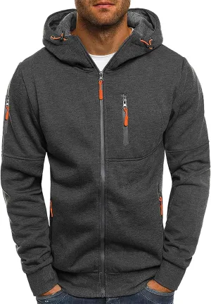 Pullover & Full Zip Mens' Autumn Winter Long Sleeve Zipper Hooded Sweatshirt Men's Hooded Fleece Sweatshirt With