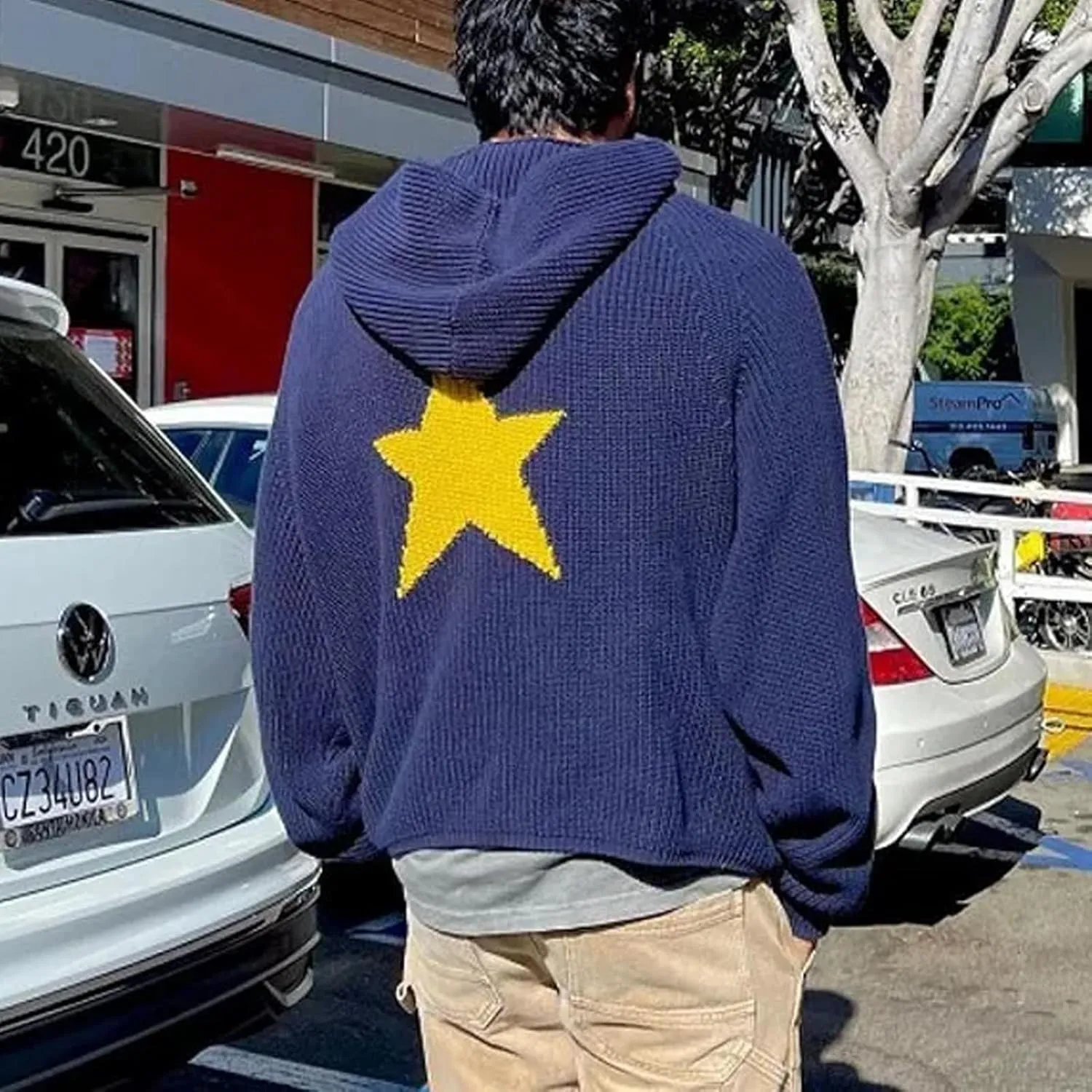 Pullover Knit Sweater Grunge Graphic Star Hooded Sweatshirts Women Y2k Oversized Streetwear Hoodies