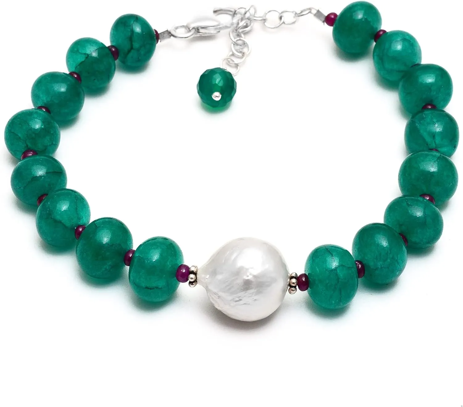 Quartz Beaded Bracelet,Green Quartz Bracelet,Ruby Bracelet,Ruby Beaded Bracelet,Pearl Bracelet,Baroque Pearl Jewelry,925 Sterling Silver Bracelet,Gemstone Bracelet,Adjustable Bracelet,Handmade Bracelet,Ruby,Pearl