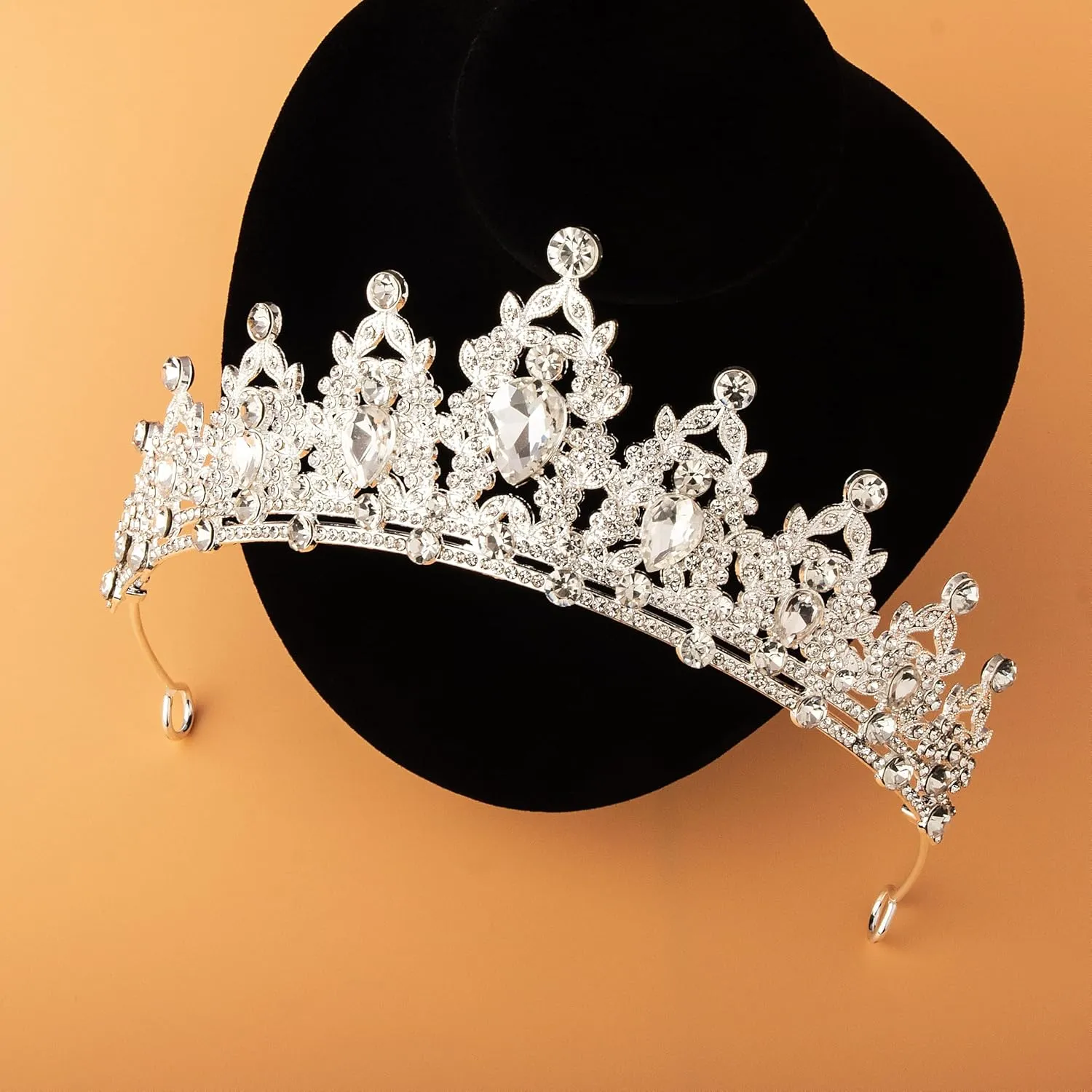 Quinceanera Crowns,Crystal CrownRhinestone Necklace Dangle Earrings Link Bracelet Set Queen Crowns for Bridal Wedding Prom, Birthday Party, Silver Jewelry Set for Women