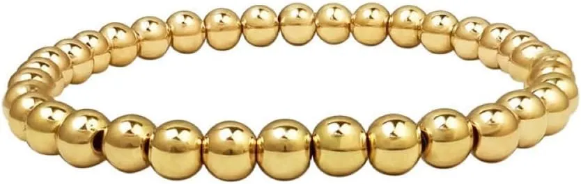 QUSIIOSLK Gold Silver Bead Bracelet Chunky Nugget Multi Stacking Statement Stretch Bangle Bracelet 14K Gold Plated Round Bead Ball Bracelet Stretchable Elastic Bracelet for Women (Gold-8MM)