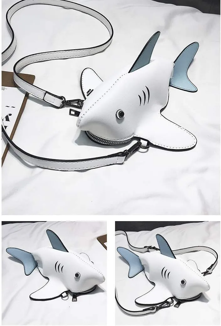 QZUnique Dinosaur Shark Shoulder Bag for Women 3D Animal Novelty Purse Zipper Crossbody Handbag Clutch Messenger Bag for Girl