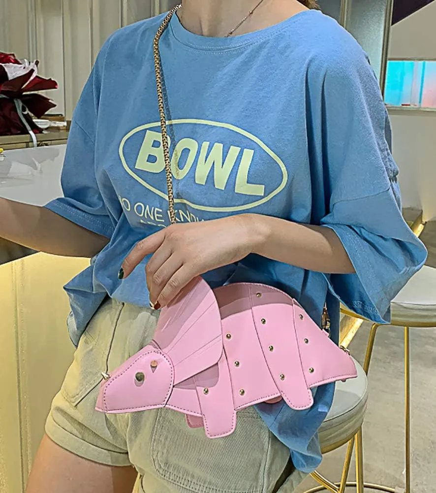QZUnique Dinosaur Shark Shoulder Bag for Women 3D Animal Novelty Purse Zipper Crossbody Handbag Clutch Messenger Bag for Girl