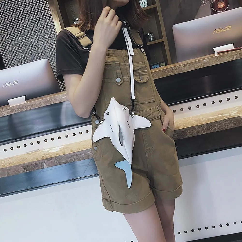 QZUnique Dinosaur Shark Shoulder Bag for Women 3D Animal Novelty Purse Zipper Crossbody Handbag Clutch Messenger Bag for Girl