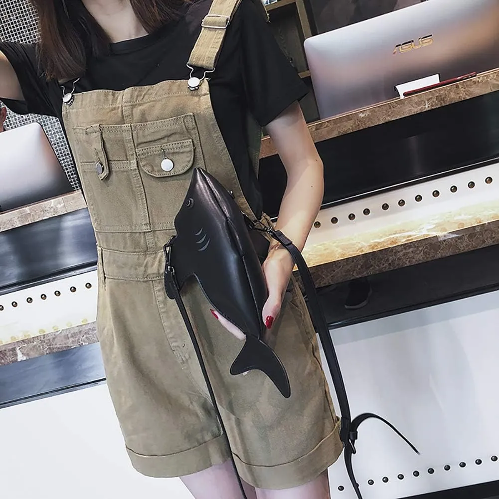 QZUnique Dinosaur Shark Shoulder Bag for Women 3D Animal Novelty Purse Zipper Crossbody Handbag Clutch Messenger Bag for Girl