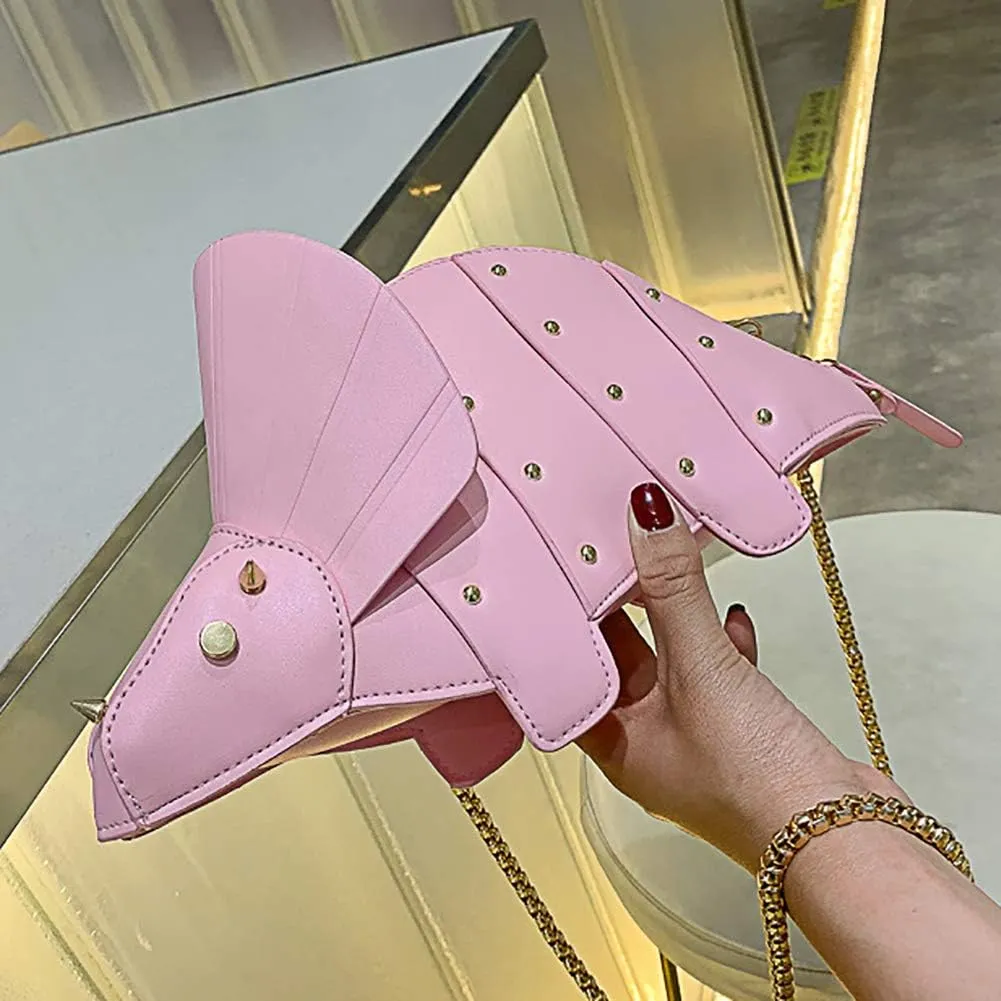 QZUnique Dinosaur Shark Shoulder Bag for Women 3D Animal Novelty Purse Zipper Crossbody Handbag Clutch Messenger Bag for Girl