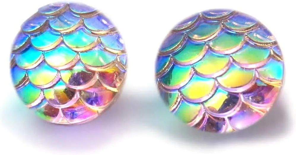 Rainbow Color Changing Iridescent Mermaid Dragon Scale Stud Earrings Stainless Steel or Titanium Posts