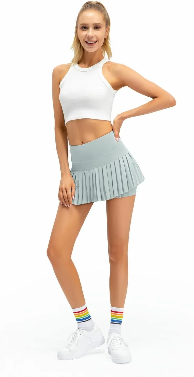 Raroauf Womens Pleated Tennis Skirts with Shorts High Waisted Mini Skirt Golf Skort Athletic Skirts Workout Pickball