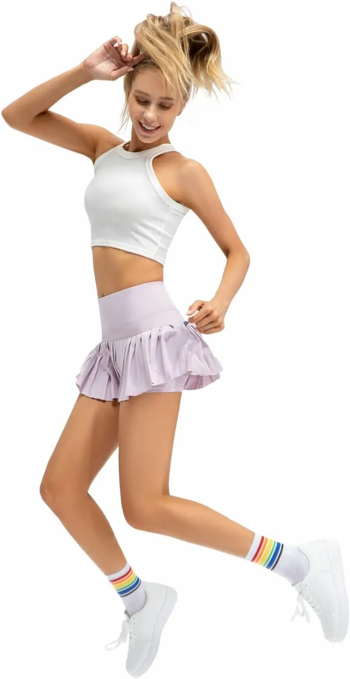 Raroauf Womens Pleated Tennis Skirts with Shorts High Waisted Mini Skirt Golf Skort Athletic Skirts Workout Pickball