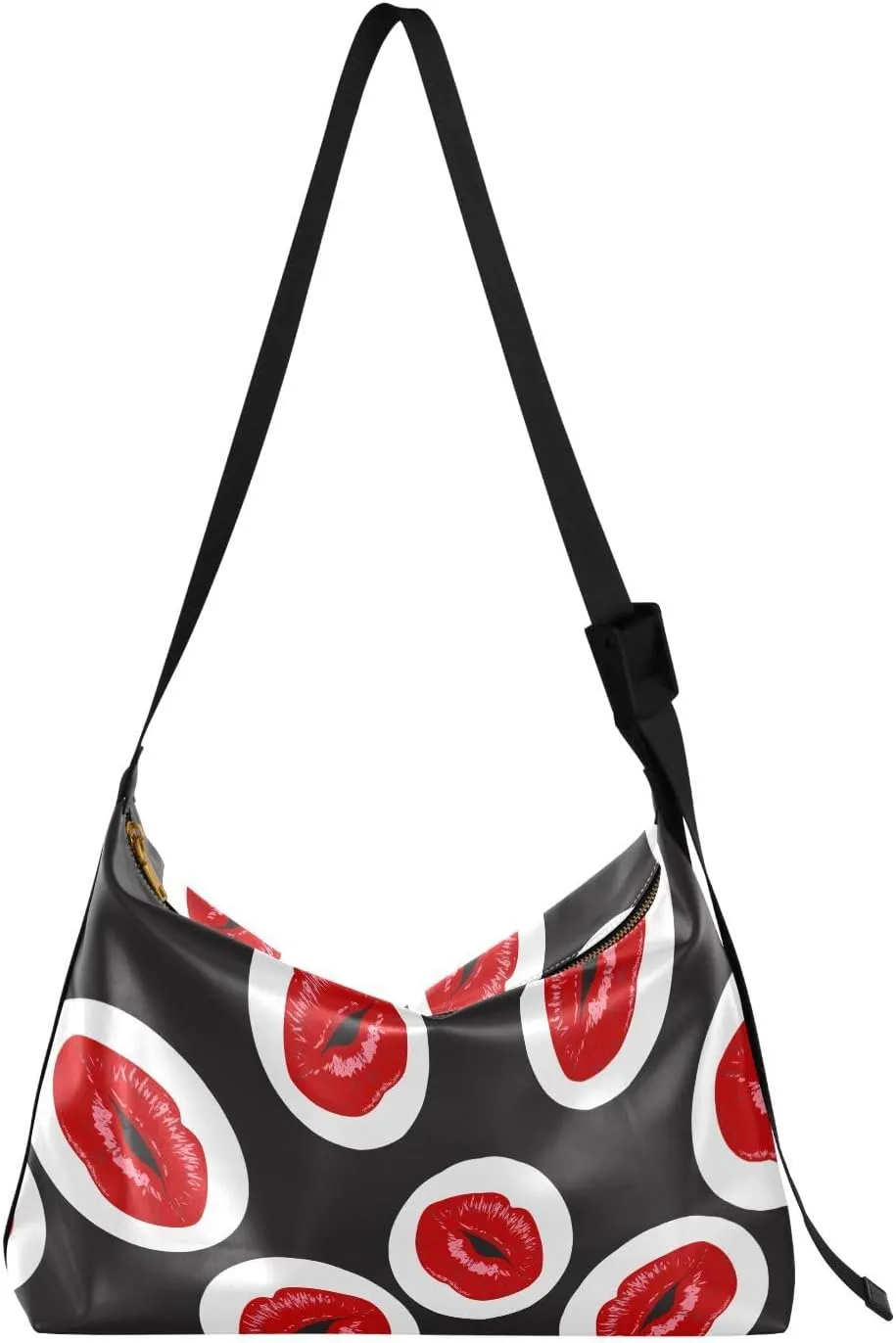 Red Lipstick Hobo Crossbody Bags for Women Leather Large Shoulder Bag Cross Body Kiss Mouths Funny Trendy Womens Tote Bags Handbag for Travel Shopping