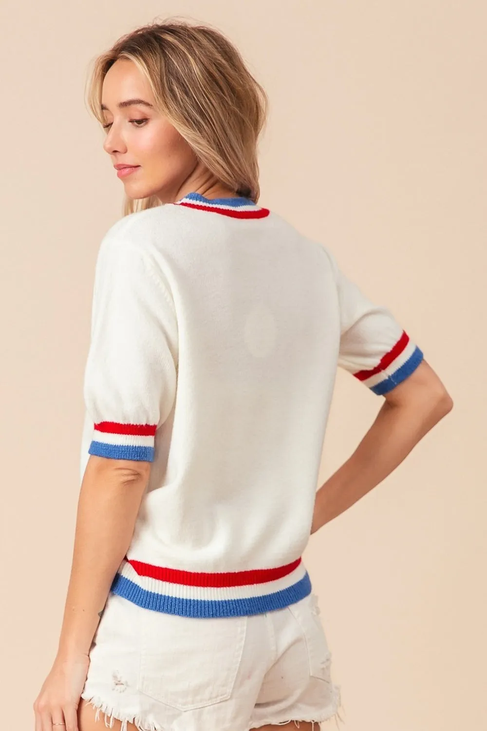Red, White, and Blue Striped Heart Sweater