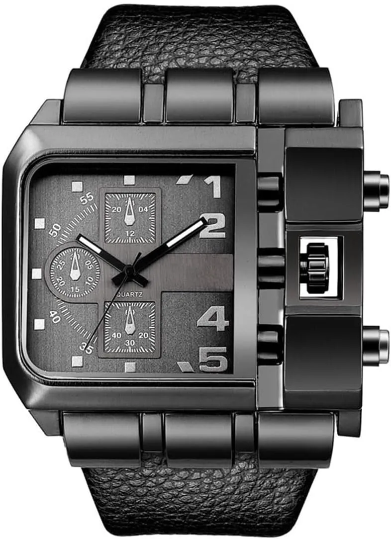Reginald Hip hop Men's Watch Big Face Watch for Men Square Novel Face Dial Stainless Steel Quartz Leather Strap WristWatches