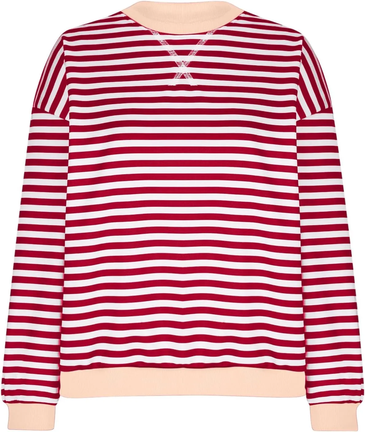 RKSTN Womens Casual Striped Tops Long Sleeve Shirts Crewneck Oversized Sweatshirts 2024 Trendy Fall Clothes