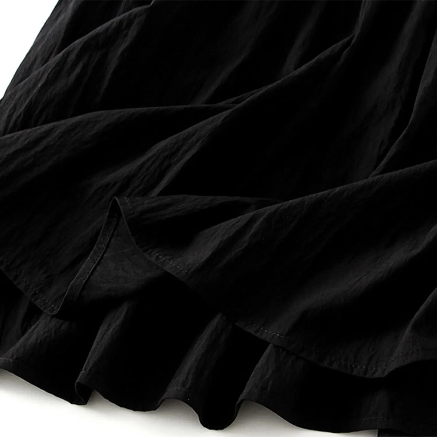 Ruffle Midi Skirts for Women Elastic Waist Pleated Swing Skirt Trendy Business Solid Color Casual A-Line Skirts