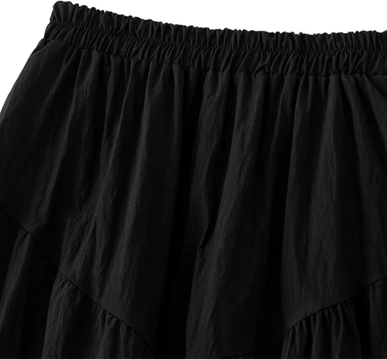 Ruffle Midi Skirts for Women Elastic Waist Pleated Swing Skirt Trendy Business Solid Color Casual A-Line Skirts