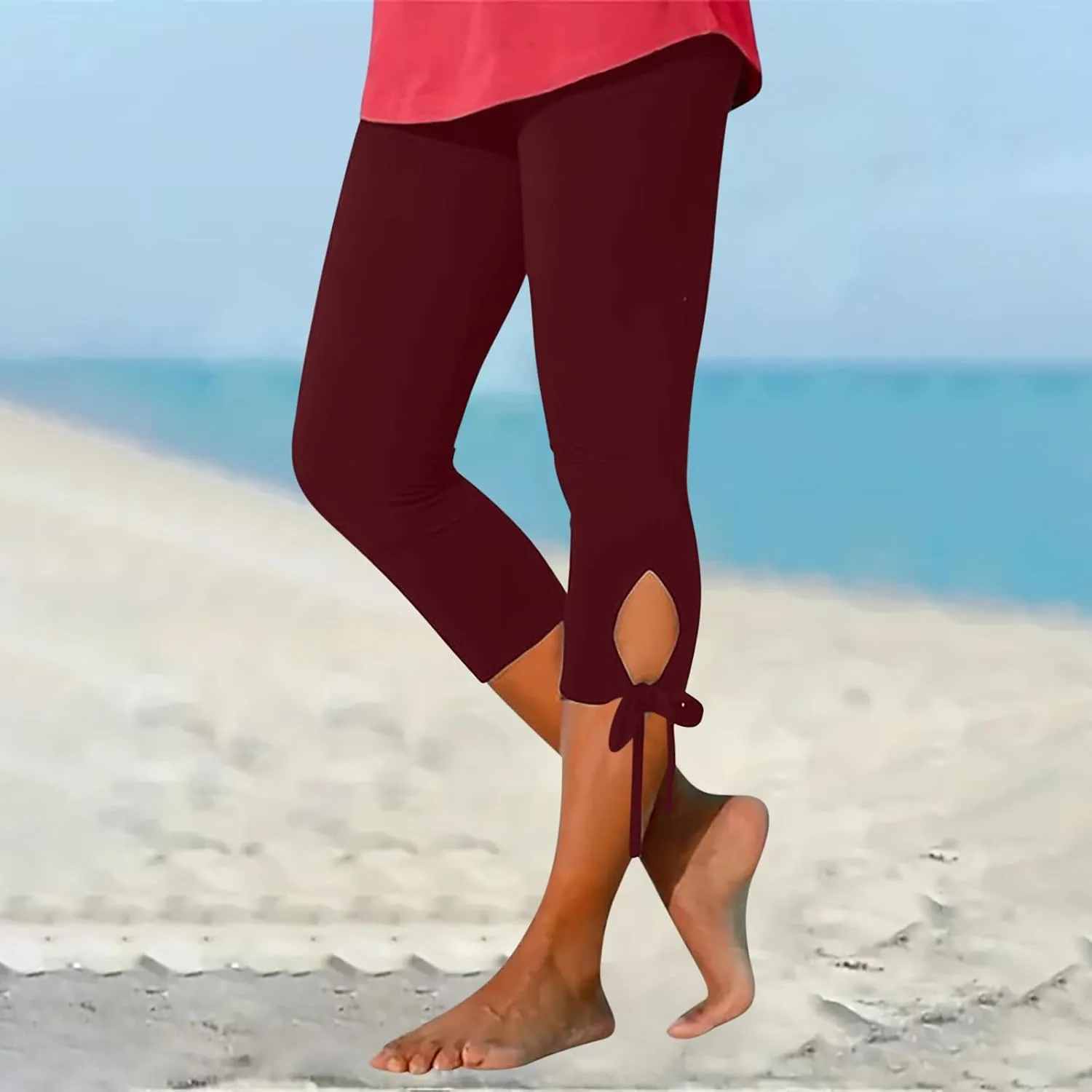 Running Capri Pants for Women Summer High Waisted Solid Color Fitness Trousers Elastic Waist Yoga Gym Pants Comfy