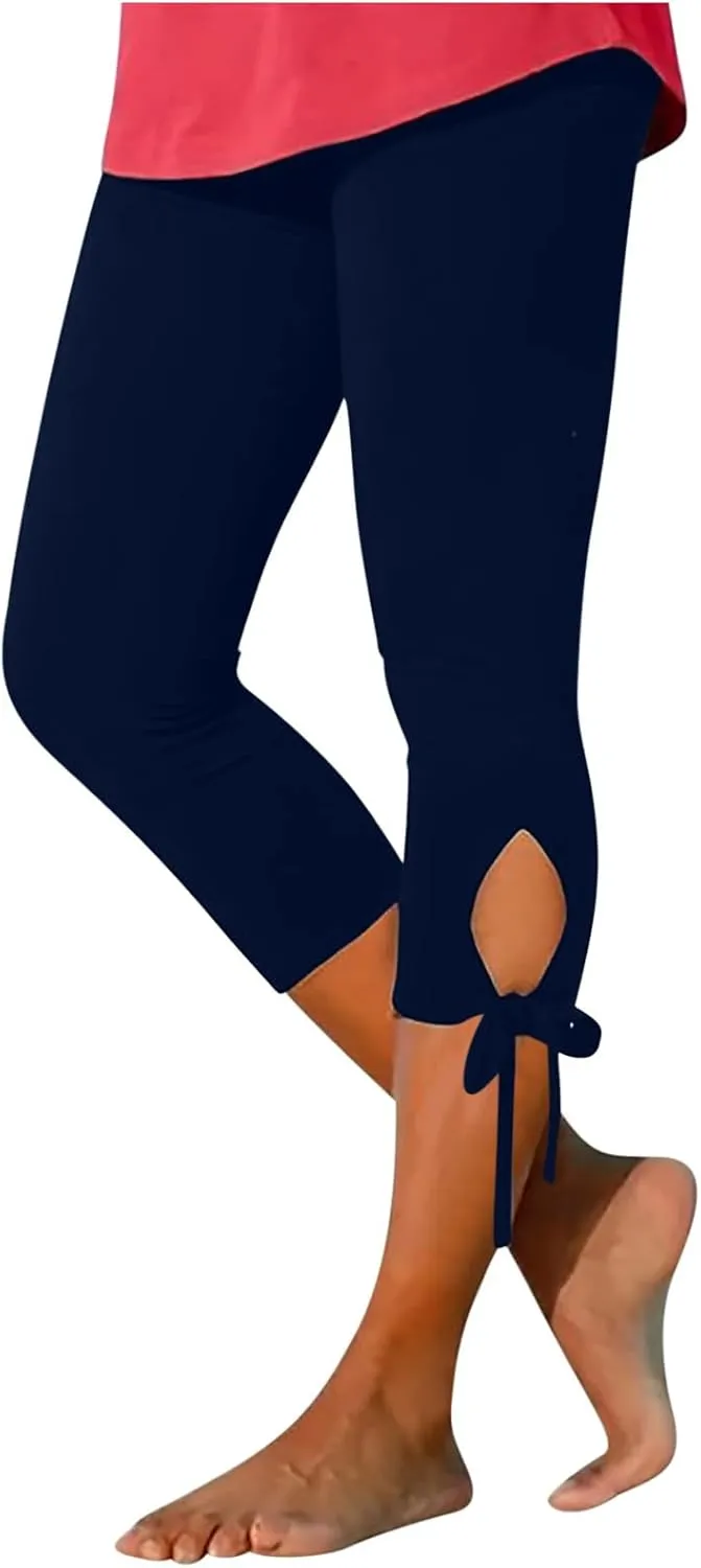 Running Capri Pants for Women Summer High Waisted Solid Color Fitness Trousers Elastic Waist Yoga Gym Pants Comfy