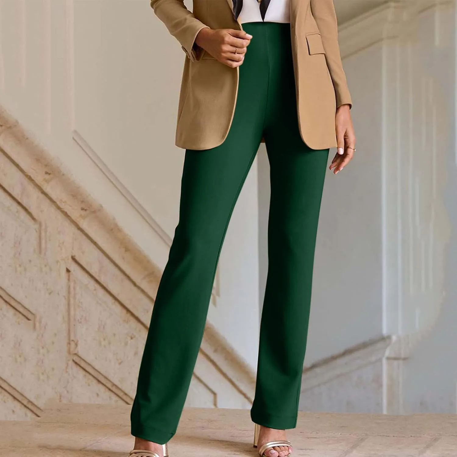 Ruziyoog Flare Leggings for Women Casual High Waist Bootcut Pants Business Casual Work Pants Trousers Pull On Office Slacks