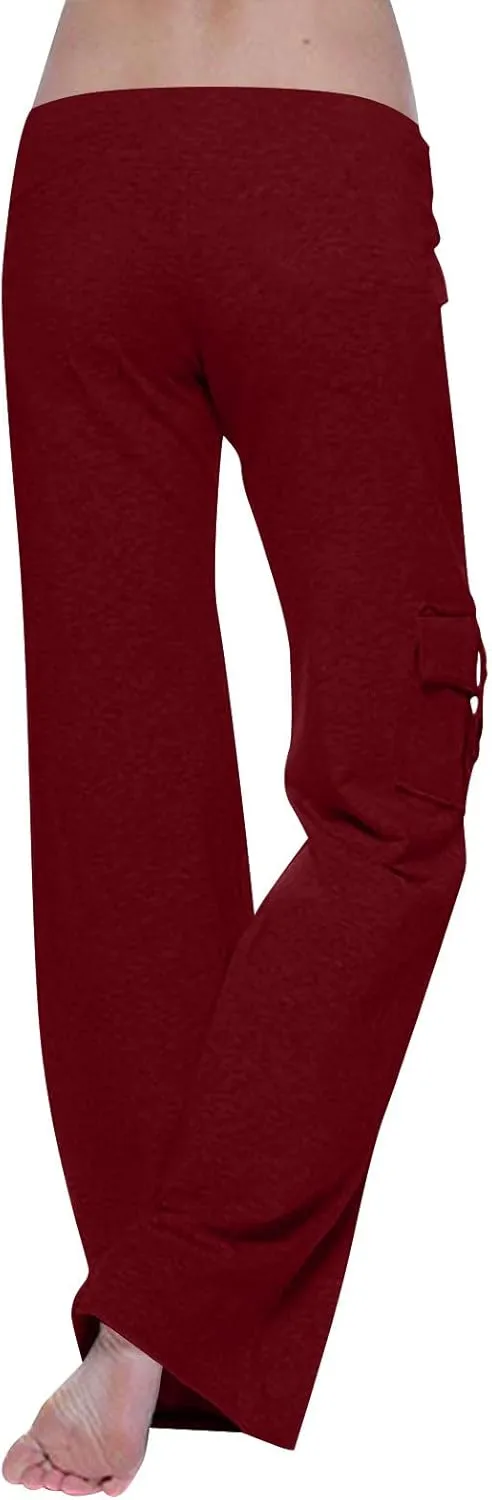 Ruziyoog High Waisted Yoga Pants with Pockets Casual Wide Leg Lounge Pants Drawstring Elastic Waist Trousers for Women