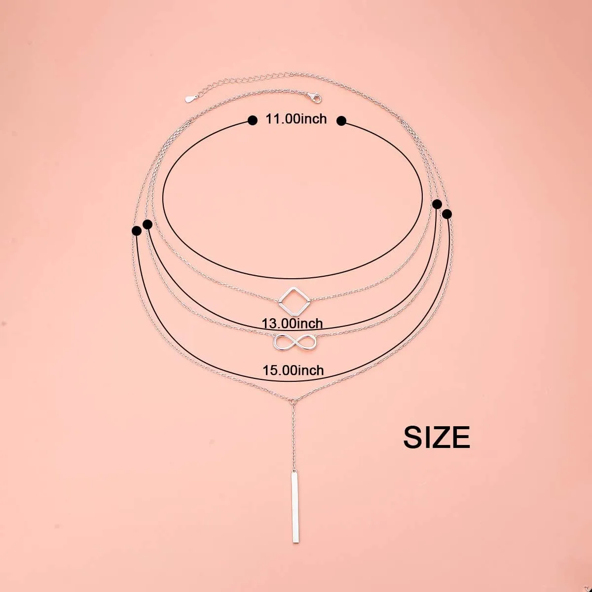 S925 Sterling Silver Layered Necklaces Multi 3 Layer Circle Bar Boho Long Triple Choker Pendant Necklace Jewerly Gift for Women